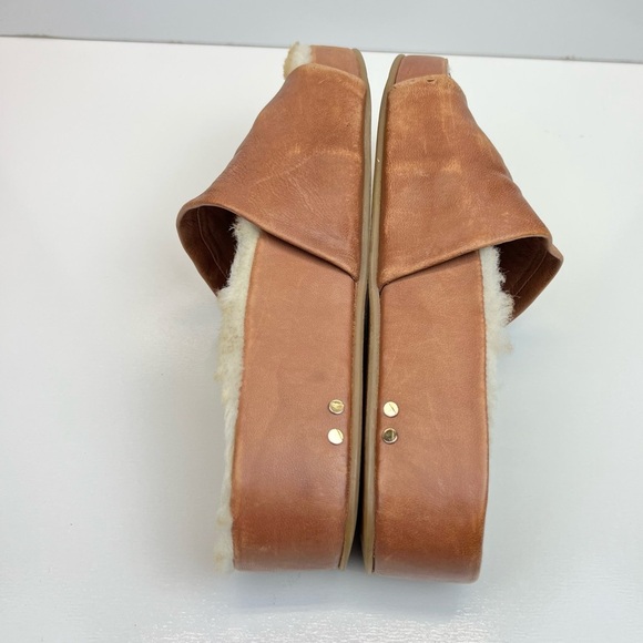 Beek Leather Women Size 9 Pelican Shearling Platform Slides Cognac Wool Leather - Picture 4 of 12